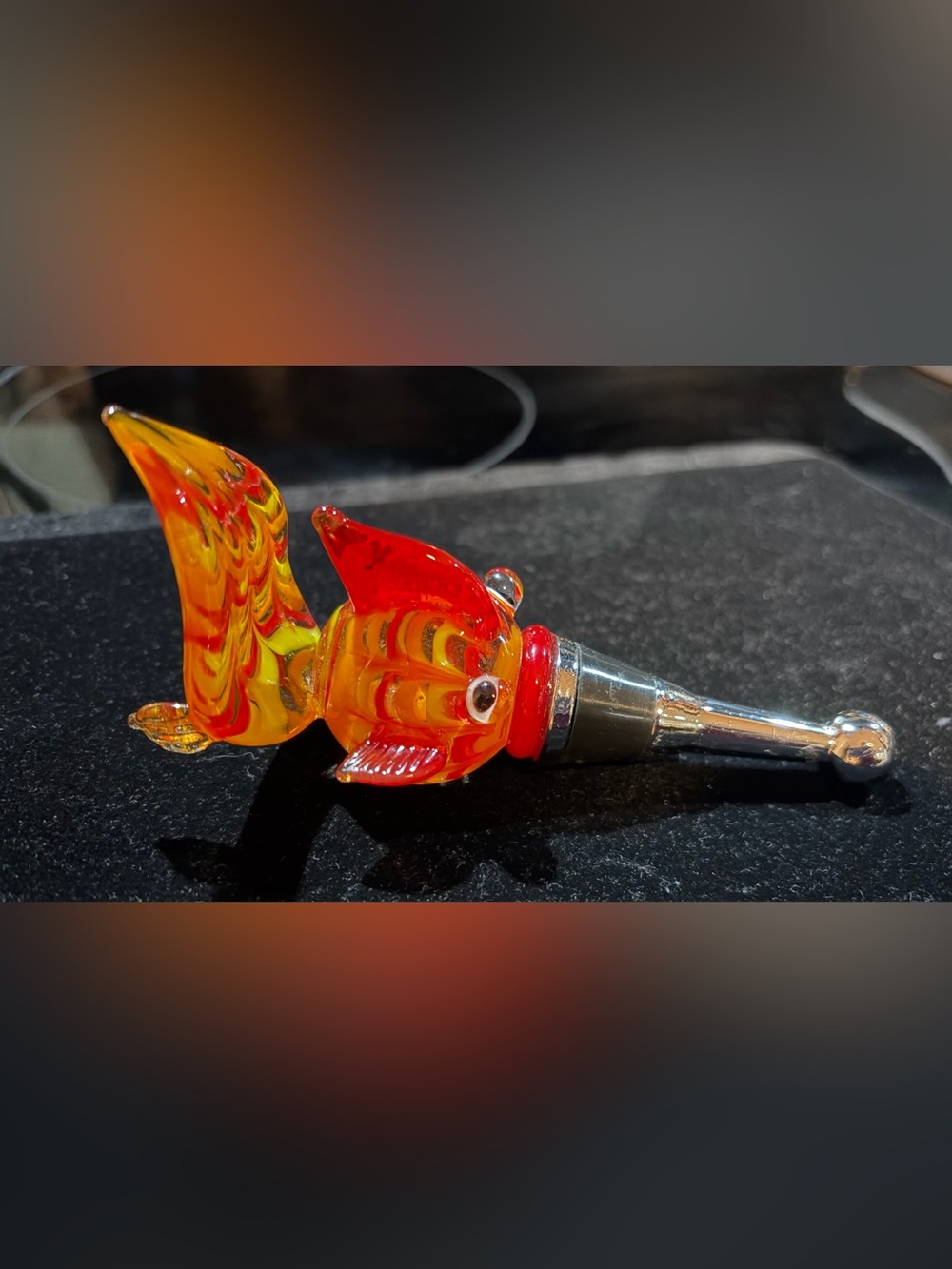 Hand-Blown Glass Goldfish Wine Bottle Stopper